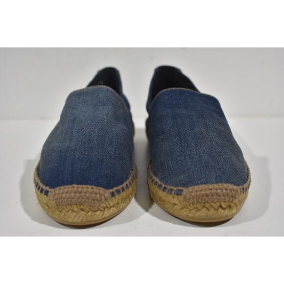 Saint Laurent Perseo Blue Jeans Denim YSL Gold Logo Slip On Espadrille Flat 40 - Picture 5 of 12